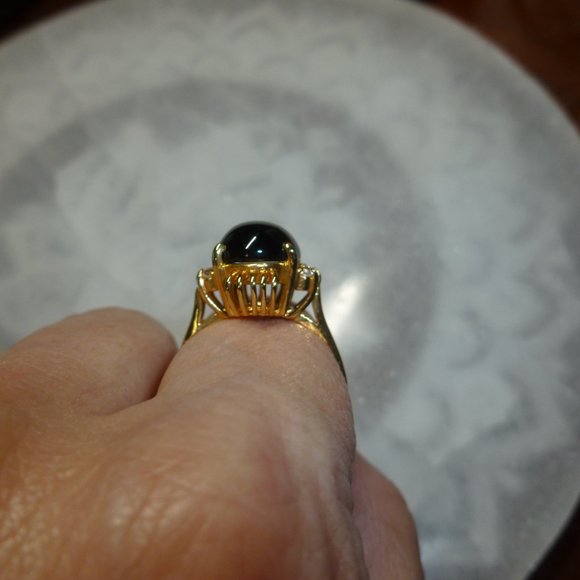18k Yellow Gold EP Onyx Cubic Zirconia Dolphin Ore Ring - Picture 8 of 13